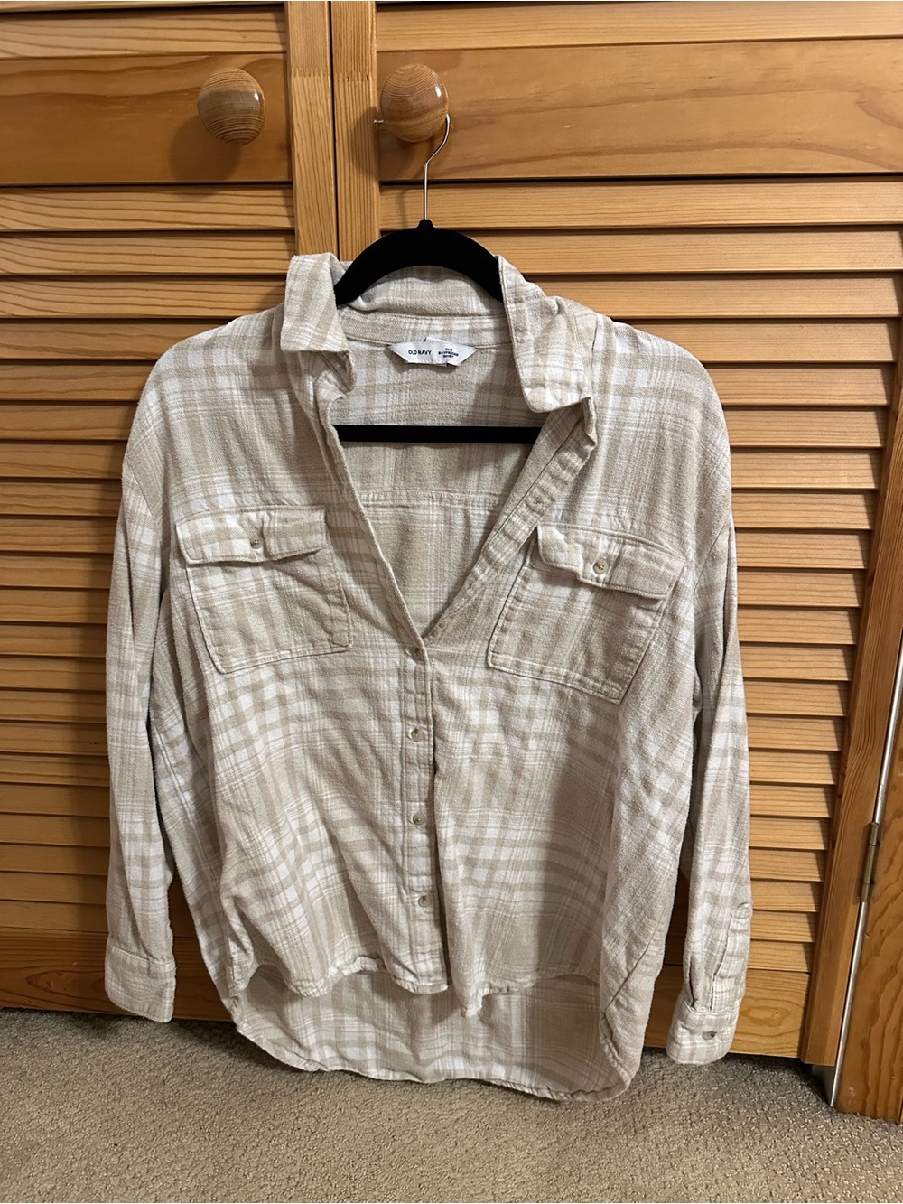 Old Navy Beige Plaid Casual Button-Down Shirt